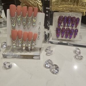 Luxury Dark Violet and Pink Crystal Stiletto Press-On Nails - Premium Bling
